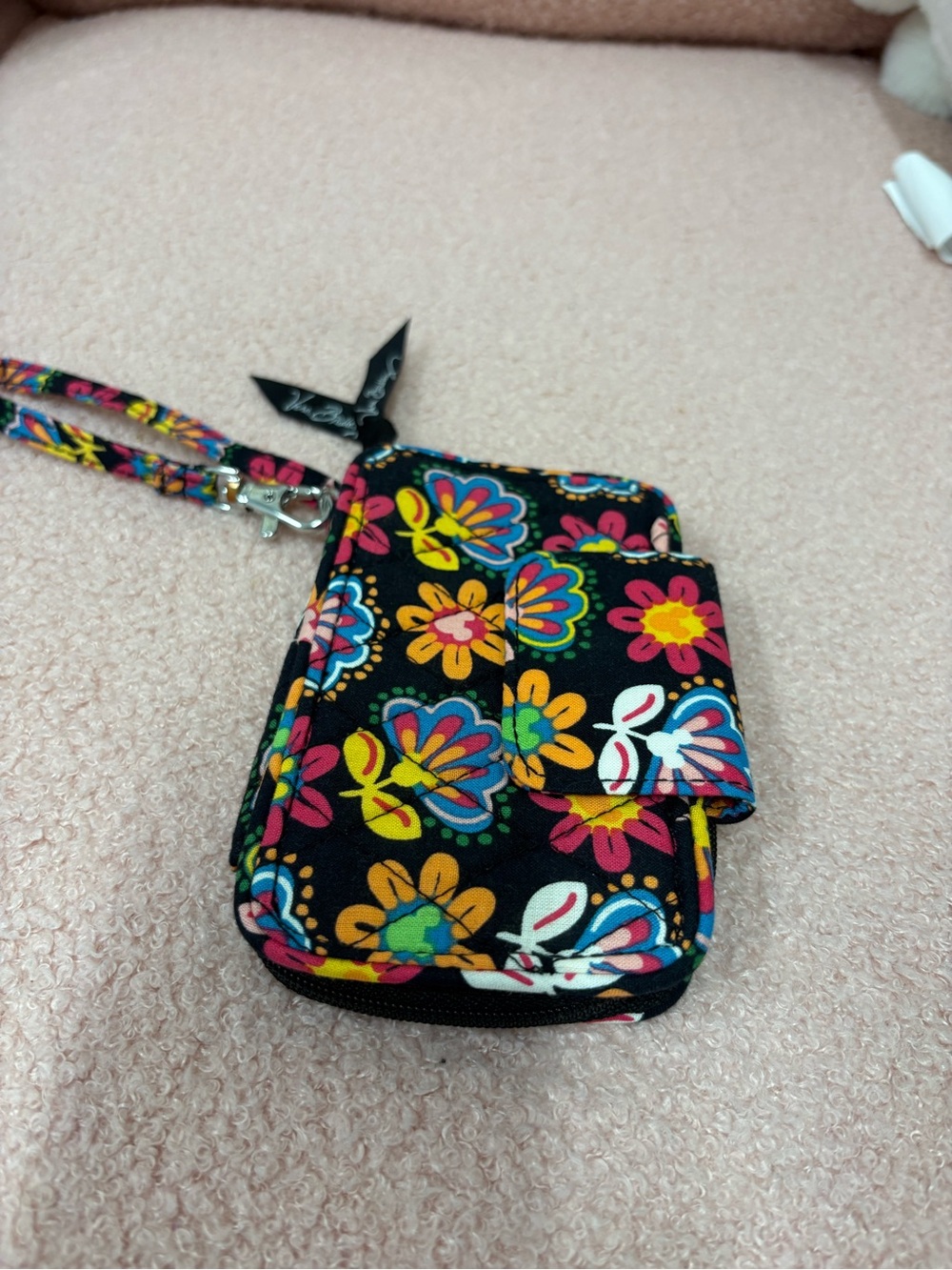 Vera Bradley Black Floral Wristlet Phone Case with Multicolor Flowers